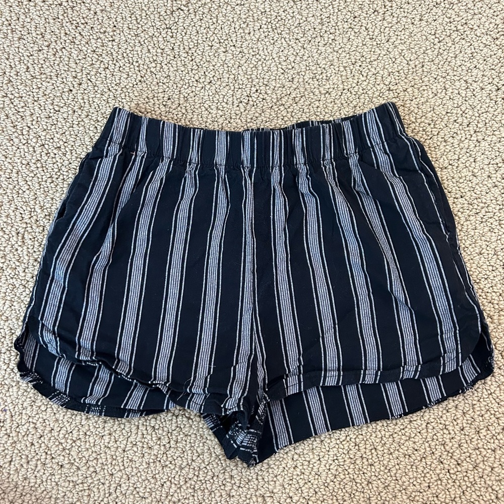 navy and white striped shorts